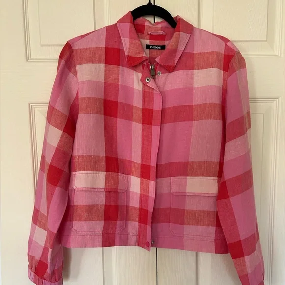Olsen Plaid Pink and Red Jacket - Picture 2 of 6